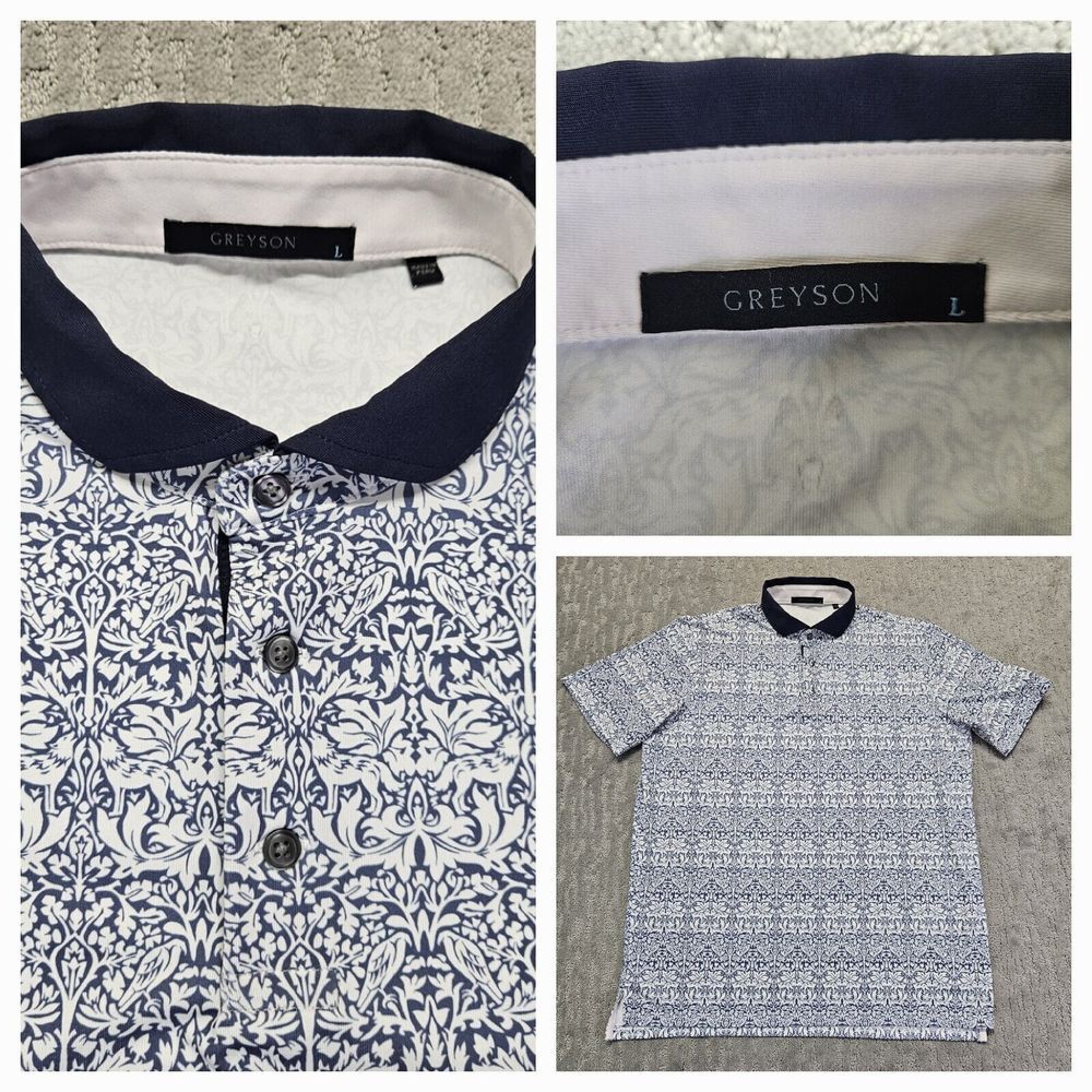 Greyson Navy and White Patterned Polo Shirt